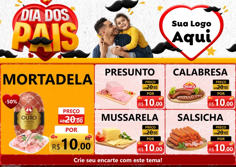Modelo de Encarte para Encarte A4 Horizontal com o tema Dia dos Pais para Frios e Laticínios