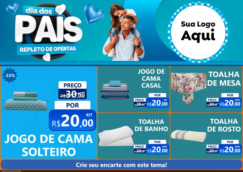 Modelo de Encarte para Encarte A4 Horizontal com o tema Dia Dos Pais Repleto de Ofertas para Cama, Mesa e Banho