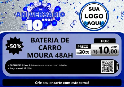 Modelo de Cartaz para Cartaz A4 Horizontal com o tema Promoção de Aniversário - 10 Anos para Baterias Elétricas