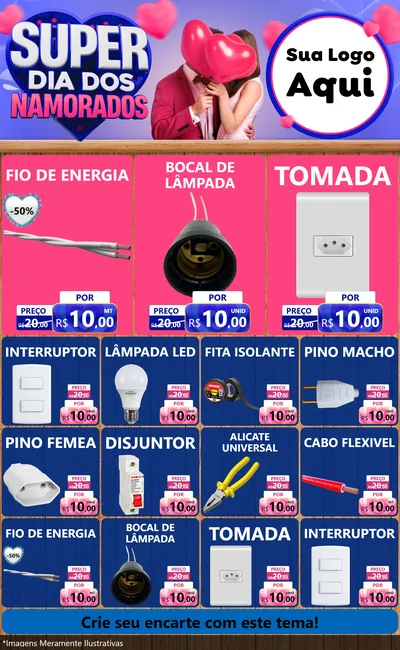 Modelo de Encarte para Encarte Grande com o tema Super Dia dos Namorados para Materiais Elétricos