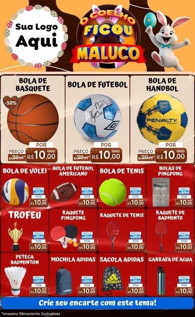 Modelo de Encarte para Encarte Grande com o tema O Coelho Ficou Maluco - Páscoa para Artigos Esportivos