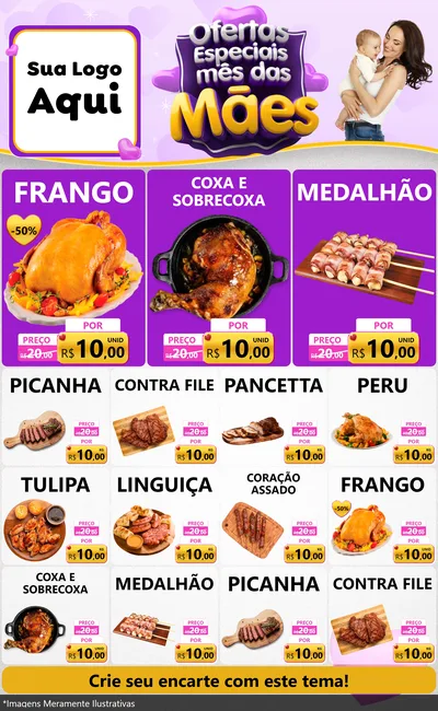 Modelo de Encarte para Encarte Grande com o tema Ofertas Especiais - Mês das Mães para Assados