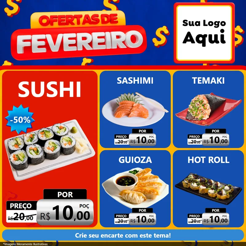 Modelo de Rede Social para Feed Facebook com o tema Ofertas de Fevereiro para Comida japonesa