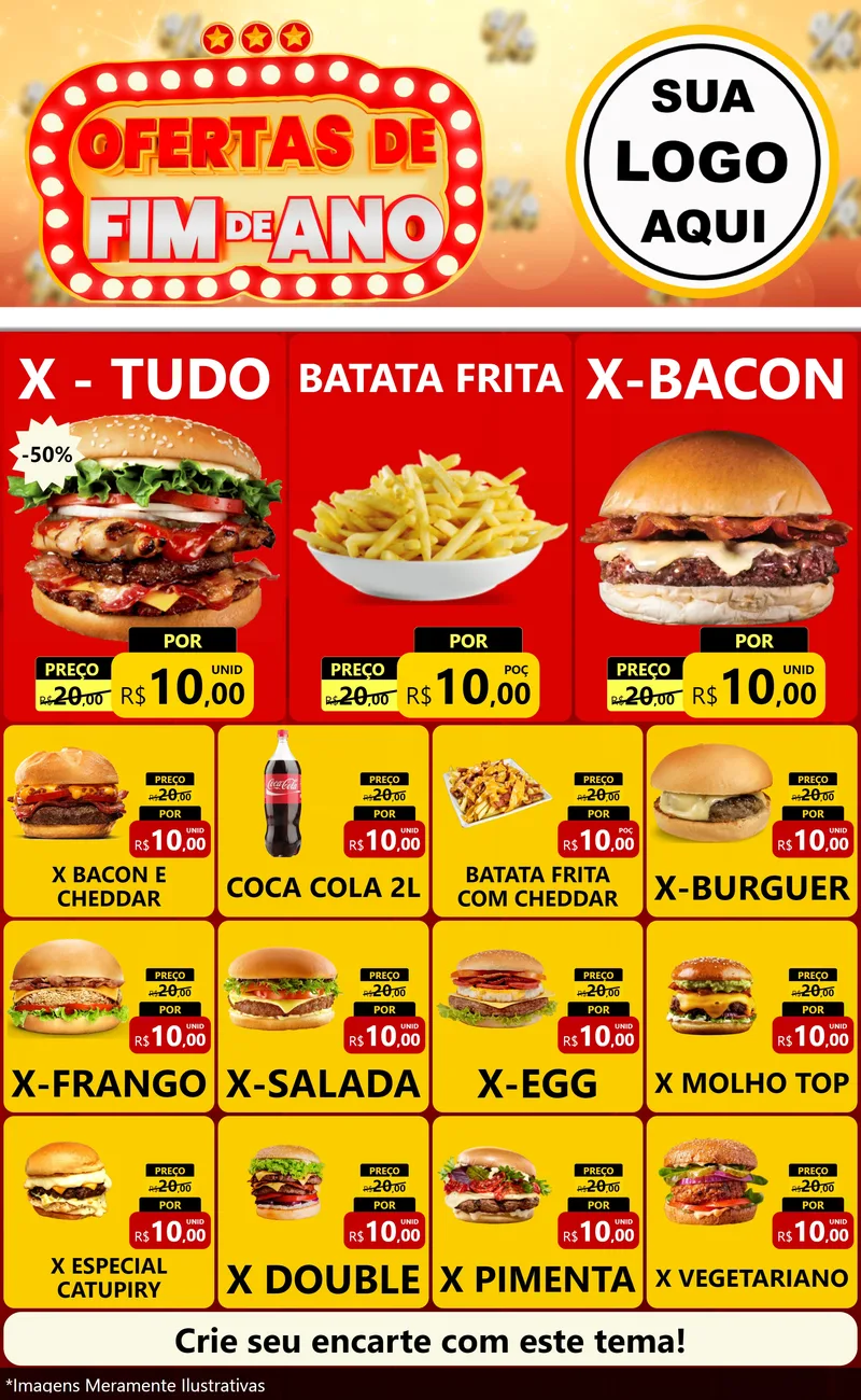 Modelo de Encarte para Encarte Grande com o tema Ofertas de Fim de Ano para Hamburgueria