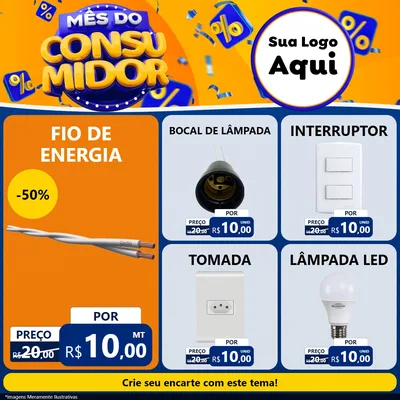 Modelo de Rede Social para Feed Facebook com o tema Mês do Consumidor para Materiais Elétricos