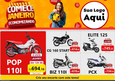 Modelo de Encarte para Encarte A4 Horizontal com o tema Comece Janeiro Economizando para Concessionaria de Motos