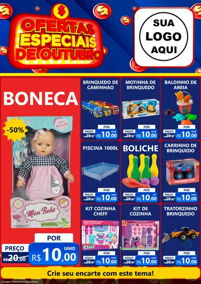 Modelo de Encarte para Encarte A4 Vertical com o tema Ofertas Especiais de Outubro para Brinquedos