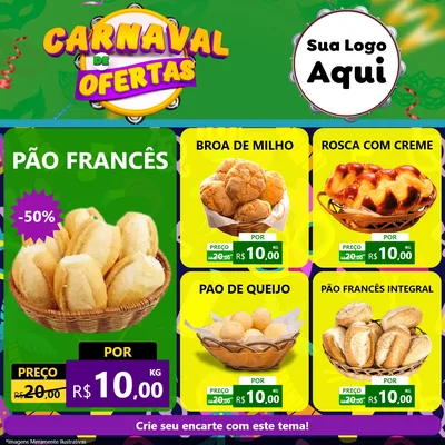 Modelo de Rede Social para Feed Facebook com o tema Carnaval de Ofertas para Padaria
