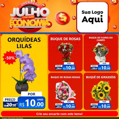 Modelo de Rede Social para Feed Facebook com o tema Operação Julho Com Mais Economia para Floricultura e jardim