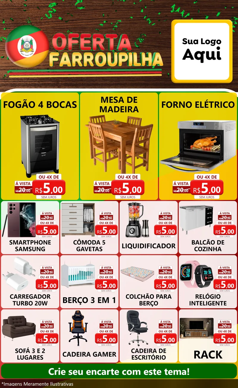 Modelo de Encarte para Encarte Grande com o tema Oferta Farroupilha para Móveis e Eletro