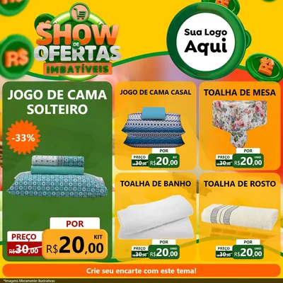 Modelo de Rede Social para Feed Facebook com o tema Show de Ofertas Imbatíveis para Cama, Mesa e Banho