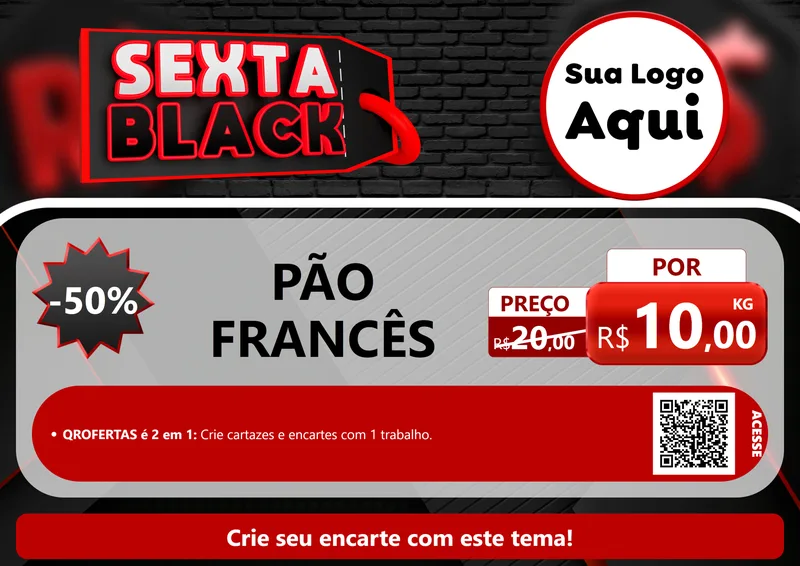 Modelo de Cartaz para Cartaz A4 Horizontal com o tema Sexta Black para Padaria