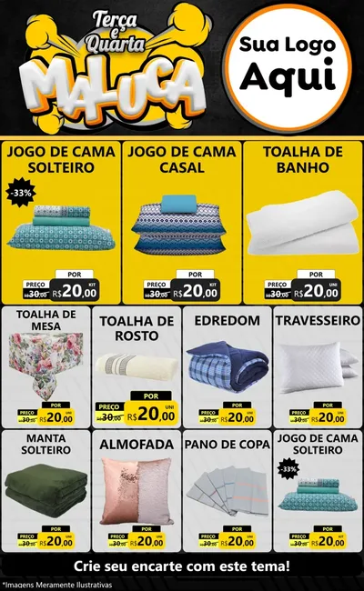 Modelo de Encarte para Encarte Grande com o tema Terça e Quarta Maluca para Cama, Mesa e Banho