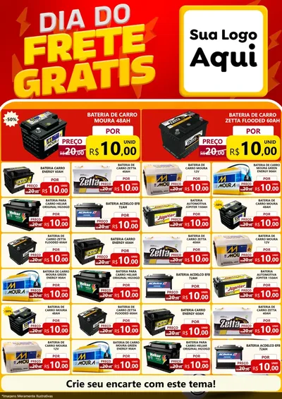 Modelo de Encarte para Encarte A4 Vertical com o tema Dia do Frete Grátis para Baterias Elétricas