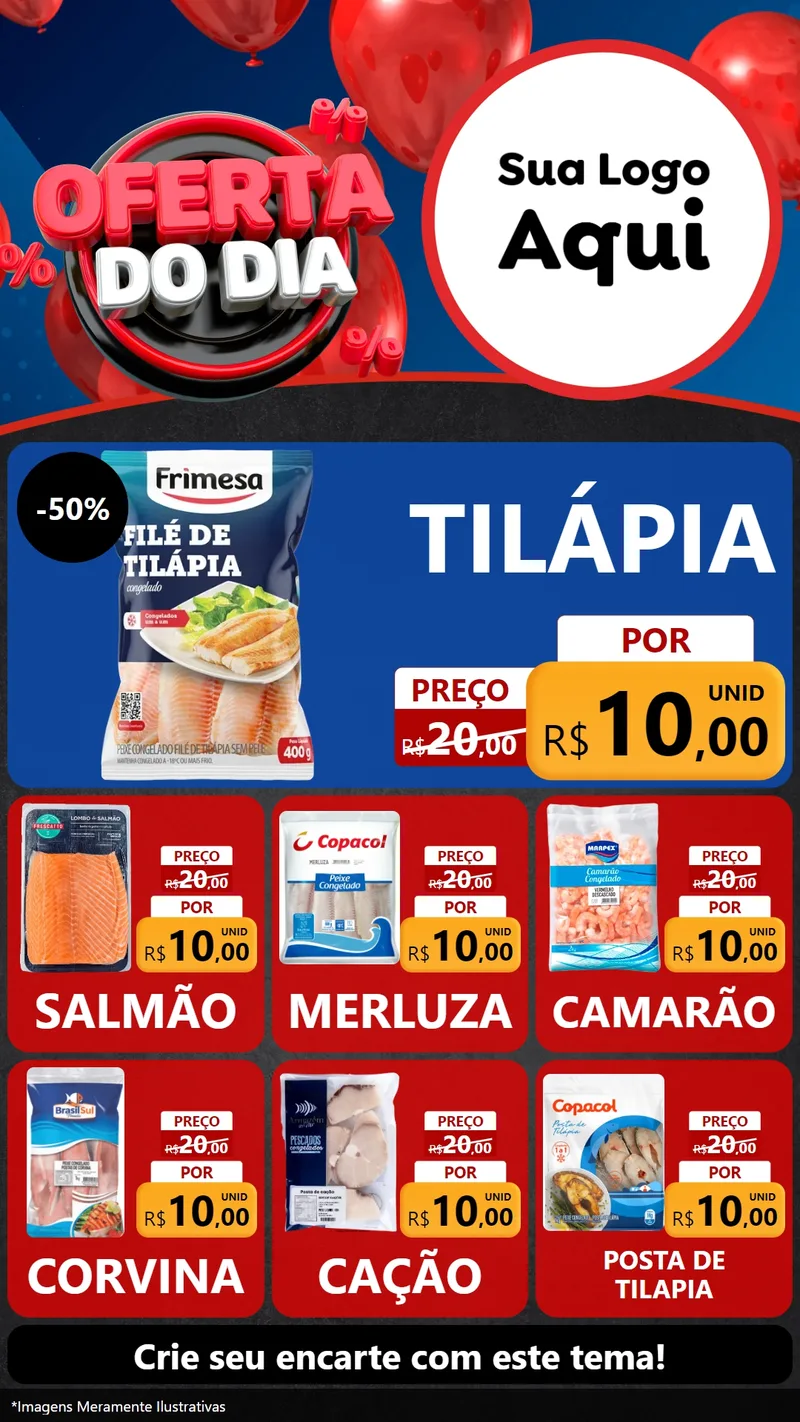 Modelo de Rede Social para Stories com o tema Oferta do Dia para Peixaria