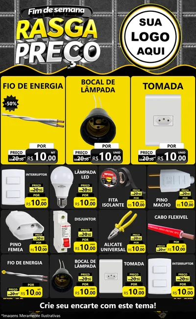 Modelo de Encarte para Encarte Grande com o tema Fim de Semana Rasga Preço para Materiais Elétricos