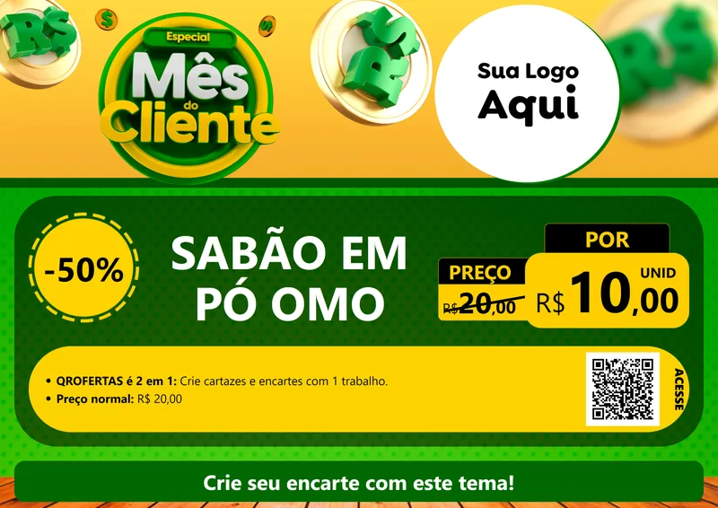 Modelo de Cartaz para Cartaz A4 Horizontal com o tema Especial Mês do Cliente para Produtos de Limpeza