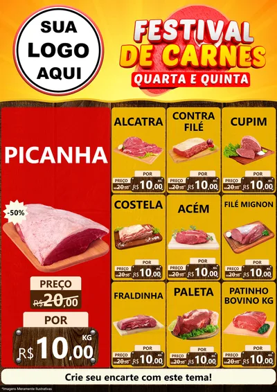Modelo de Encarte para Encarte A4 Vertical com o tema Festival de Carnes - Quarta e Quinta para Açougue