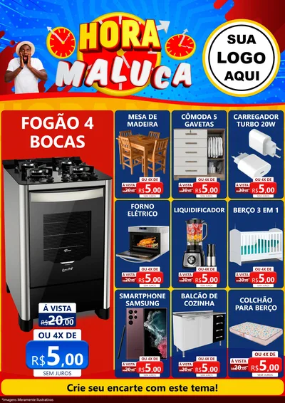 Modelo de Encarte para Encarte A4 Vertical com o tema Hora Maluca para Móveis e Eletro