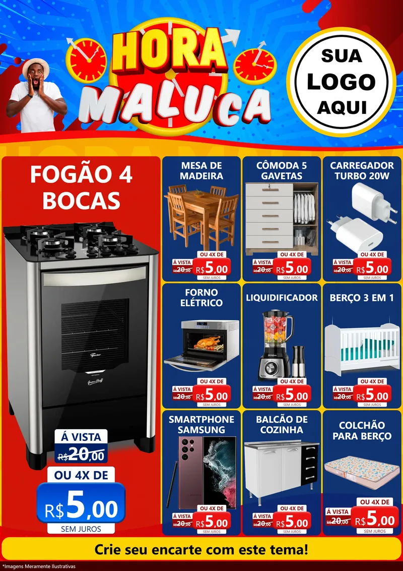Modelo de Encarte para Encarte A4 Vertical com o tema Hora Maluca para Móveis e Eletro