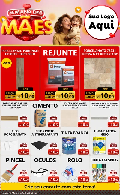 Modelo de Encarte para Encarte Grande com o tema Semana das Mães para Pisos e revestimentos