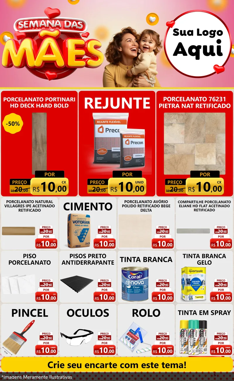 Modelo de Encarte para Encarte Grande com o tema Semana das Mães para Pisos e revestimentos