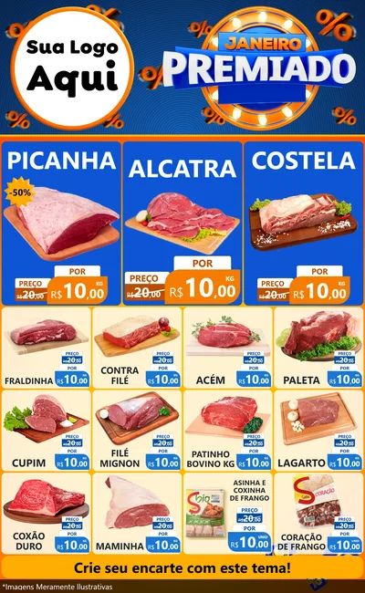 Modelo de Encarte para Encarte Grande com o tema Janeiro Premiado para Açougue