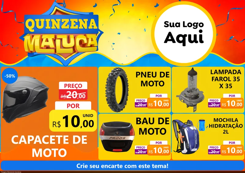 Modelo de Encarte para Encarte A4 Horizontal com o tema Quinzena Maluca para Moto peças