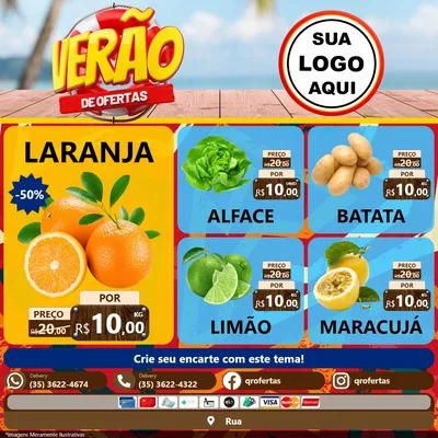 Modelo de Rede Social para Feed Facebook com o tema Verão de Ofertas para Hortifrúti