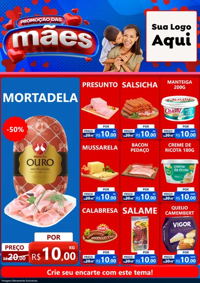 Modelo de Encarte para Encarte A4 Vertical com o tema Promoção das Mães para Frios e Laticínios
