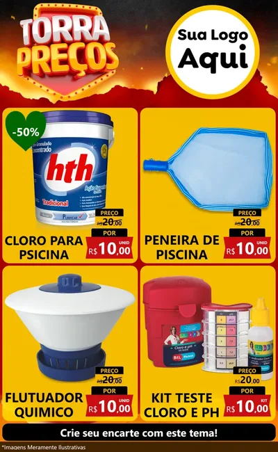 Modelo de Encarte para Encarte Grande com o tema Torra Preços para Produtos para Piscina