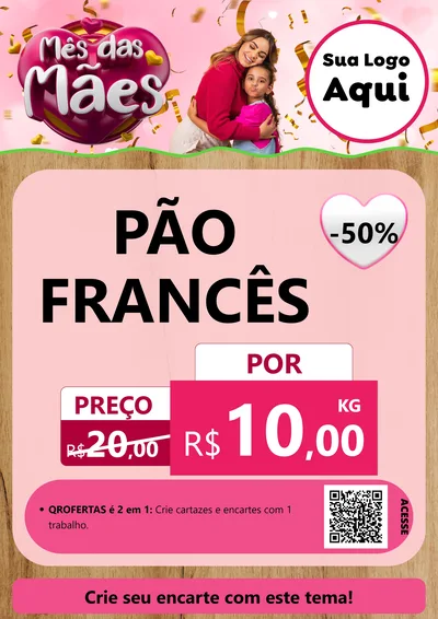 Modelo de Cartaz para Cartaz A4 Vertical com o tema Mês das Mães para Padaria