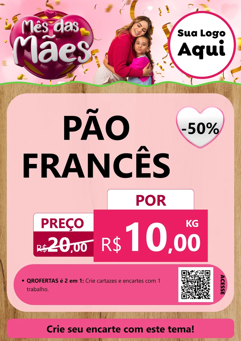 Modelo de Cartaz para Cartaz A4 Vertical com o tema Mês das Mães para Padaria