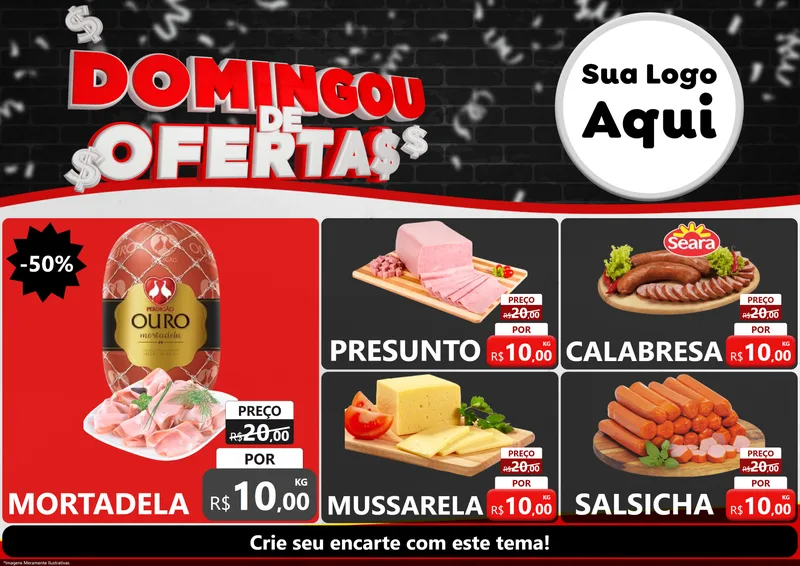 Modelo de Encarte para Encarte A4 Horizontal com o tema Domingou de Ofertas para Frios e Laticínios