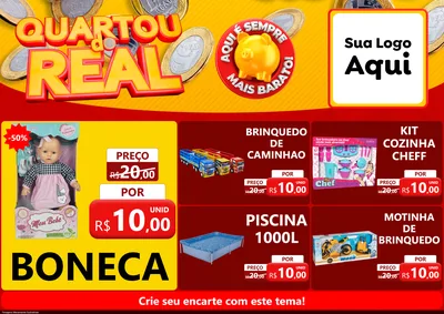 Modelo de Encarte para Encarte A4 Horizontal com o tema Quartou do Real para Brinquedos