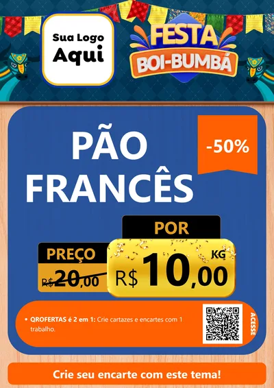 Modelo de Cartaz para Cartaz A4 Vertical com o tema Festa Boi Bumbá para Padaria