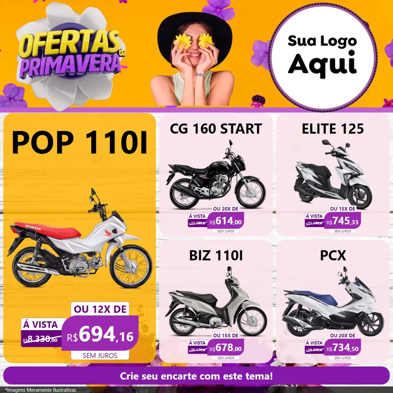 Modelo de Rede Social para Feed Facebook com o tema Ofertas Da Primavera para Concessionaria de Motos