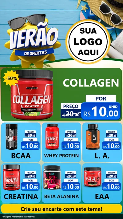 Modelo de Rede Social para Stories com o tema Verão de Ofertas para Suplementos alimentares