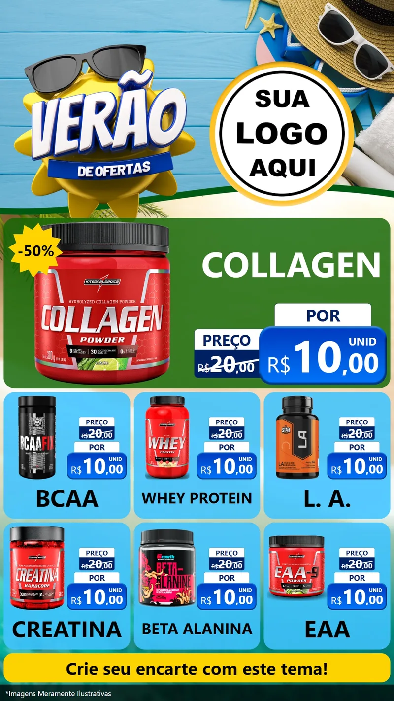 Modelo de Rede Social para Stories com o tema Verão de Ofertas para Suplementos alimentares