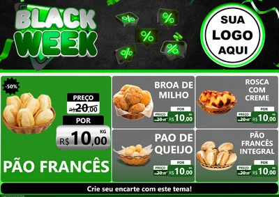 Modelo de Encarte para Encarte A4 Horizontal com o tema Black Week para Padaria