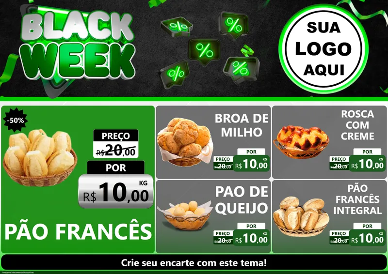 Modelo de Encarte para Encarte A4 Horizontal com o tema Black Week para Padaria