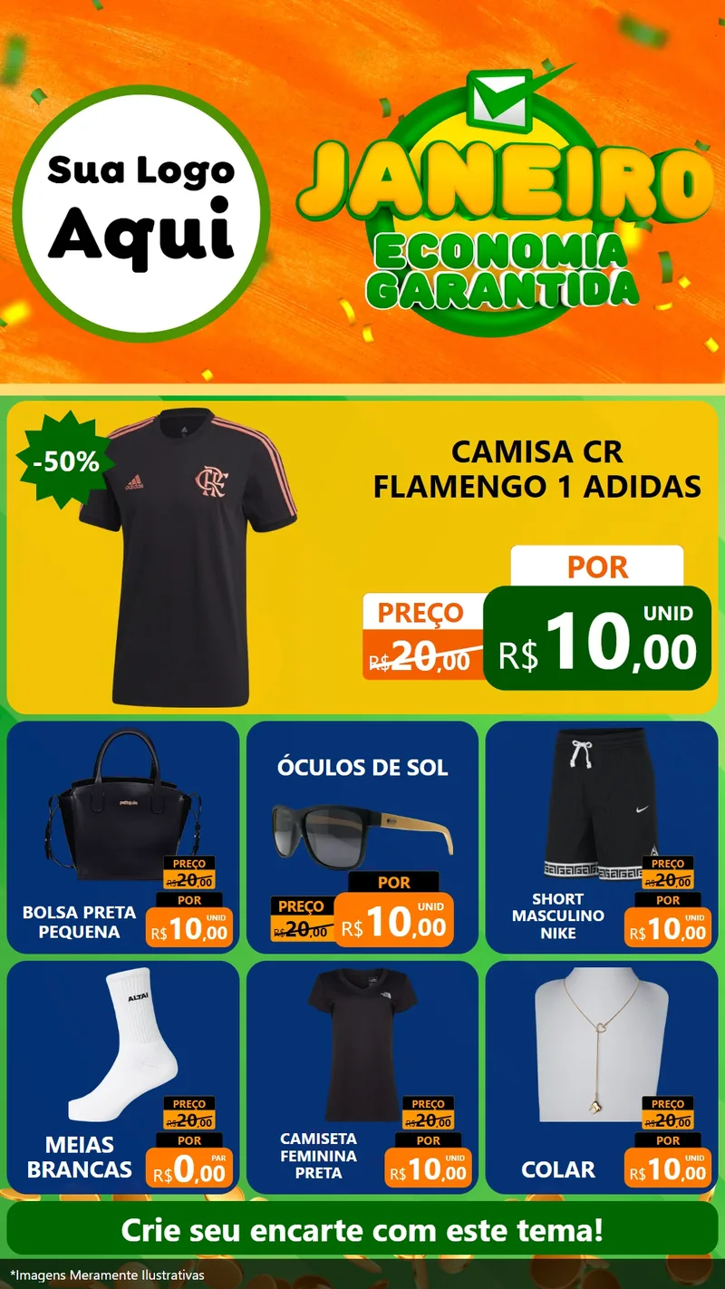 Modelo de Rede Social para Stories com o tema Janeiro - Economia Garantida para Roupas e acessórios