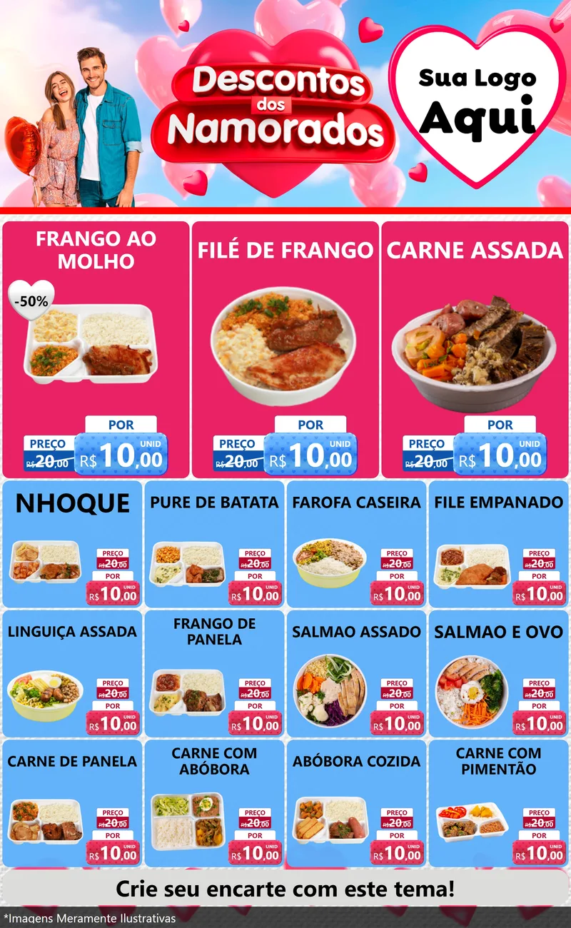 Modelo de Encarte para Encarte Grande com o tema Descontos dos Namorados para Restaurante