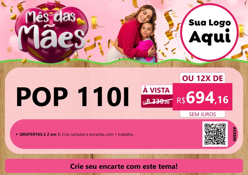 Modelo de Cartaz para Cartaz A4 Horizontal com o tema Mês das Mães para Concessionaria de Motos