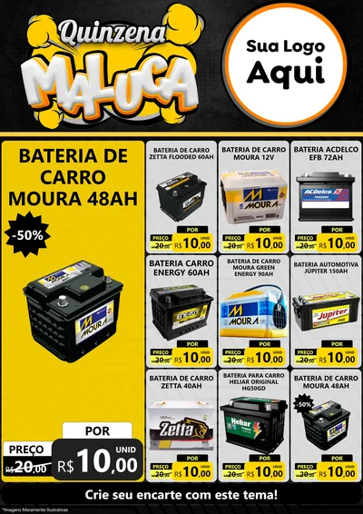 Modelo de Encarte para Encarte A4 Vertical com o tema Quinzena Maluca para Baterias Elétricas