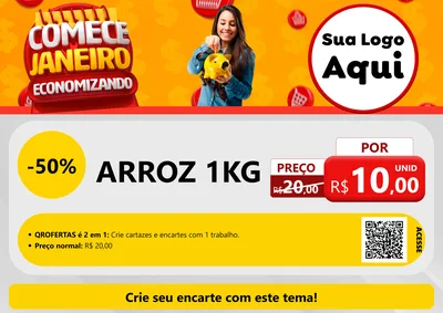 Modelo de Cartaz para Cartaz A4 Horizontal com o tema Comece Janeiro Economizando para Supermercado