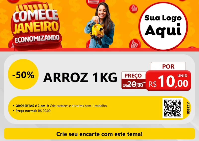 Modelo de Cartaz para Cartaz A4 Horizontal com o tema Comece Janeiro Economizando para Supermercado