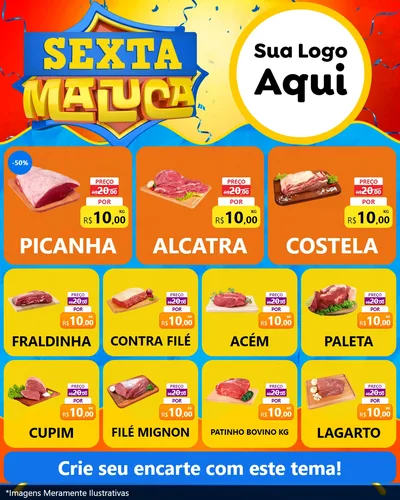Modelo de Rede Social para Feed Instagram com o tema Sexta Maluca para Açougue