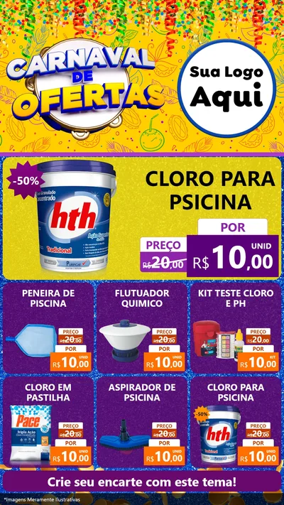 Modelo de Rede Social para Stories com o tema Carnaval de Ofertas para Produtos para Piscina