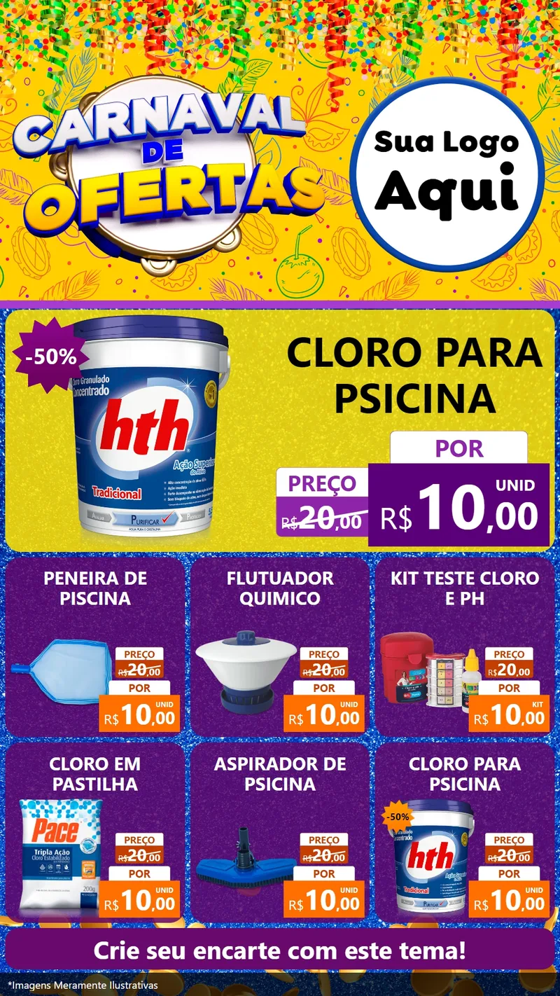 Modelo de Rede Social para Stories com o tema Carnaval de Ofertas para Produtos para Piscina